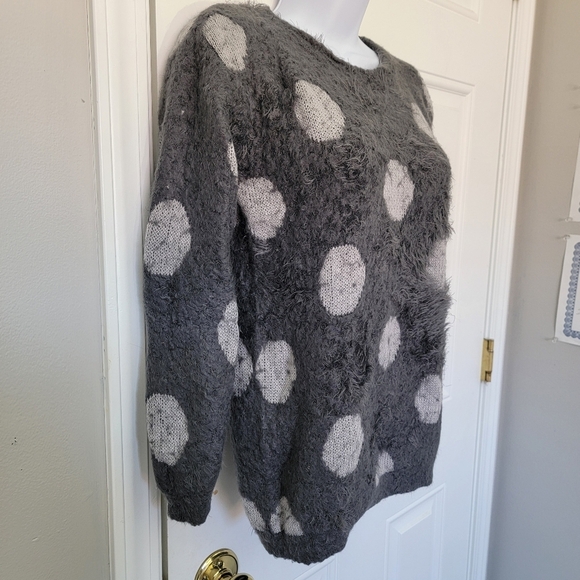 Joseph A Crewneck Sweater Eyelash Dark And Light Gray Circles Soft Fuzzy Size S - Picture 3 of 9